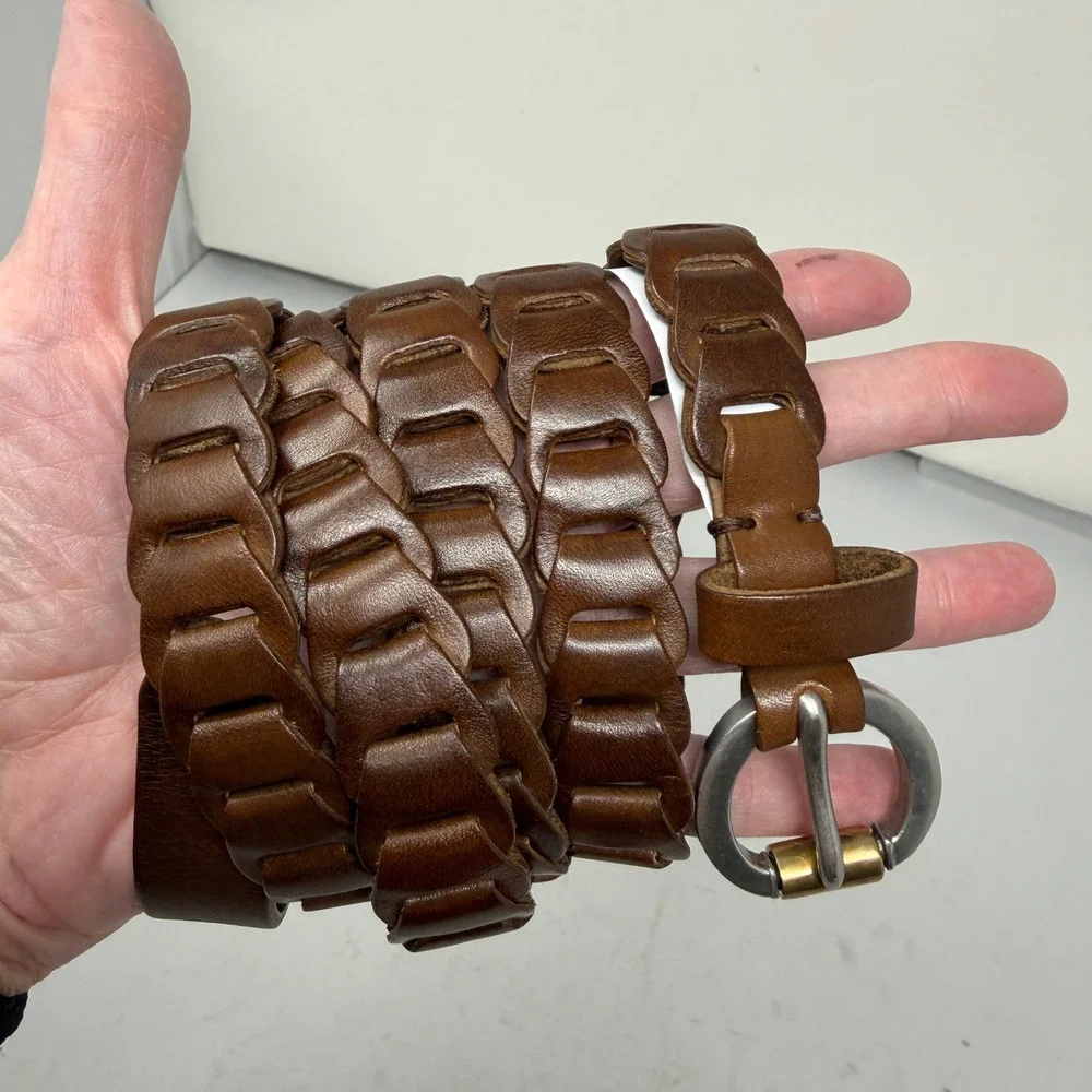 John Varvatos Mens Leather Belt Brownstone Astor Welder Size 40 Silver NWT$348‎